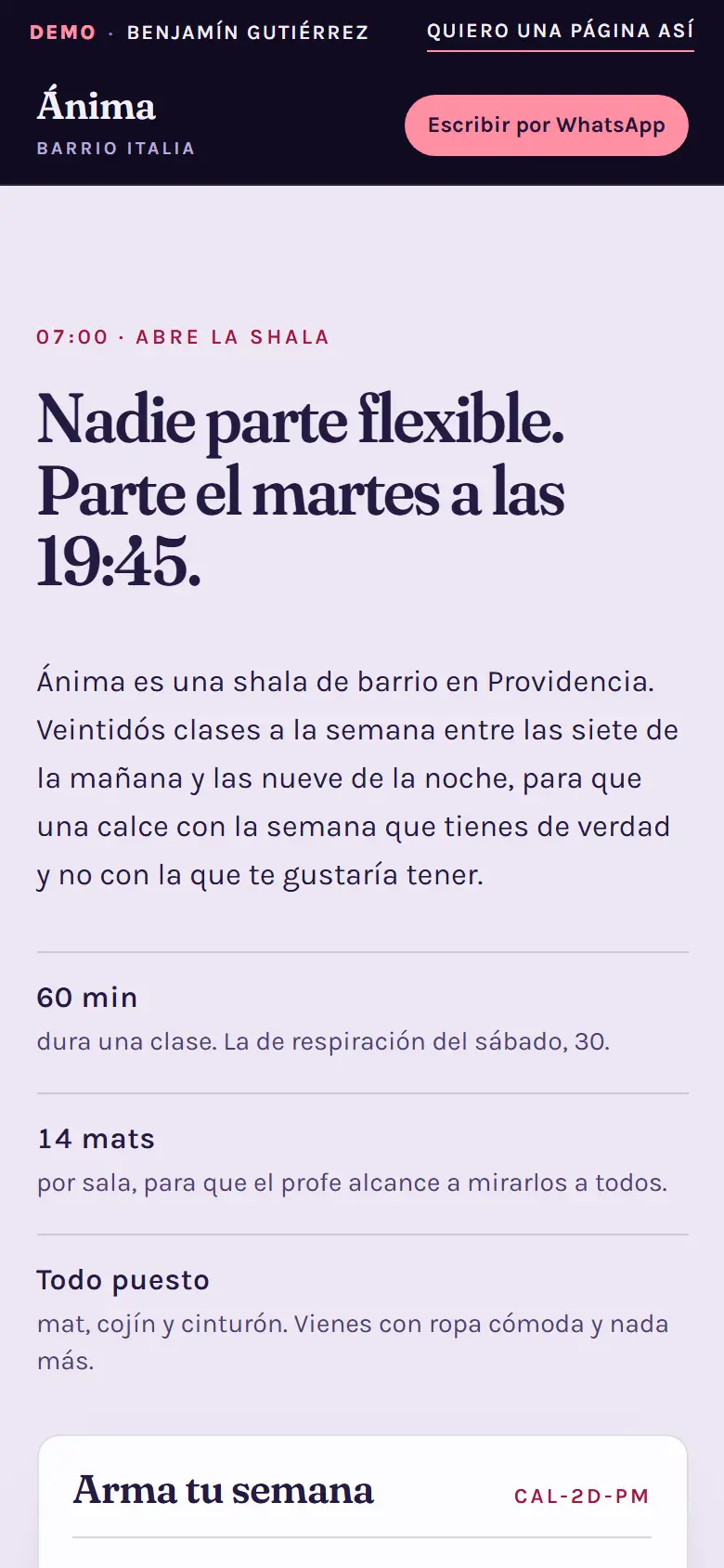 Captura del sitio de Ánima en pantalla de celular.