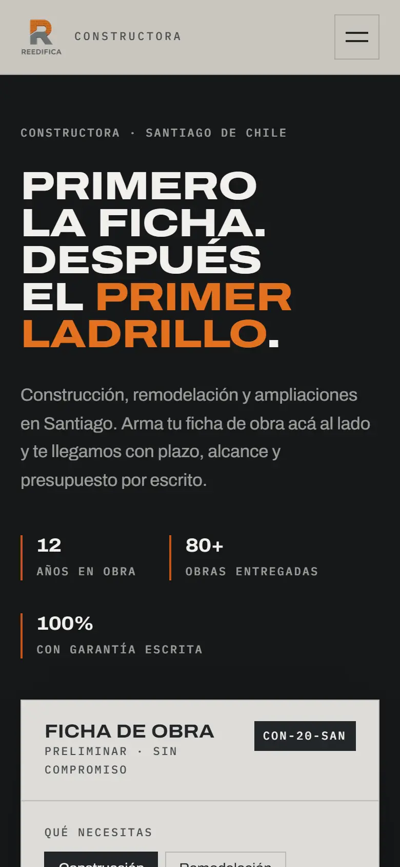 Captura del sitio de Reedifica en pantalla de celular.
